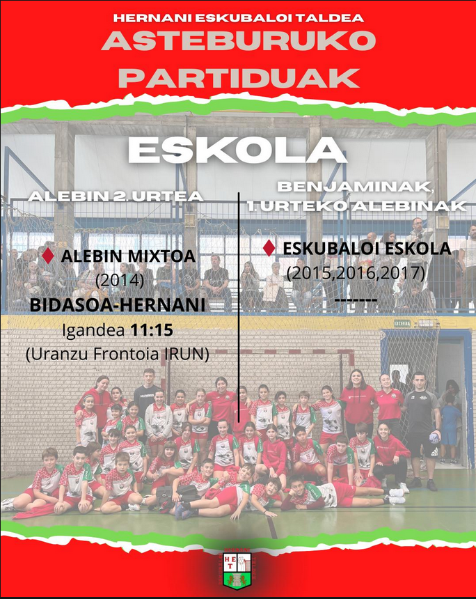 Asteburuan honetan eskolak partiduak ditu